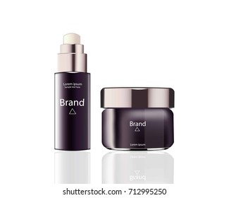 Cosmetics set package Vector realistic mock up. Hydration cream, serum or lotion. Perfect for advertising, flyer, banner, poster. 3d illustration