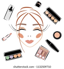 cosmetics set sketch vector set makeup