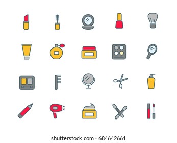 Cosmetics set of thin line flat icons