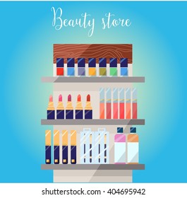 Cosmetics shop with make up objects