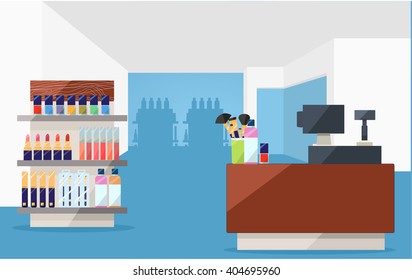 Cosmetics shop with make up objects