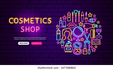 Cosmetics Shop Neon Banner Design. Vector Illustration Of Beauty Promotion.