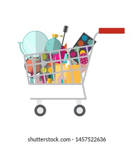 Cosmetics in shopping cart.Make up item in flat design.Vector illustration.