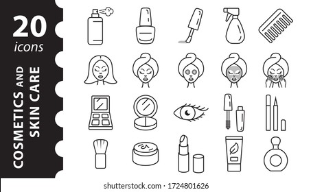 Cosmetics and skin care icons set. Beauty Salon Concept. Linear vector icons in a flat style.