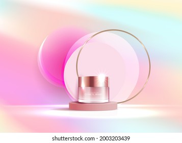 Cosmetics or skin care product ads with bottle, banner ad for beauty products , pastel color background glittering light effect. vector design.