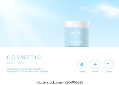 Cosmetics and skin care product ads template on blue background. 