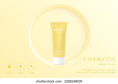 Cosmetics and skin care product ads template on yellow background.