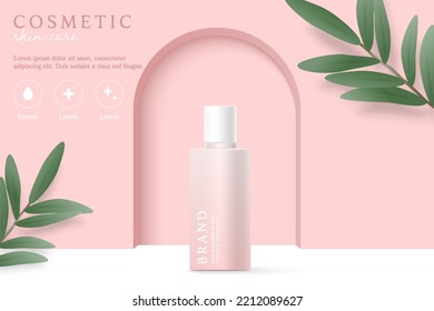 Cosmetics and skin care product ads template on pink background.