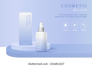 Cosmetics and skin care product ads template on purple background.