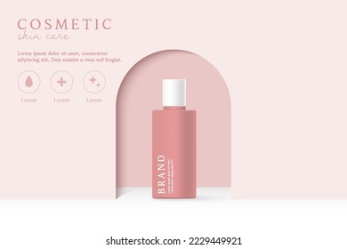 Plantilla de anuncios de productos cosméticos y de cuidado de la piel sobre fondo rosa.