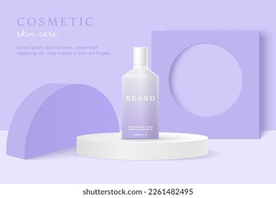 Cosmetics and skin care product ads template on purple background.