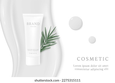 Cosmetics and skin care product ads template on white background with lotion.