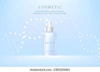 Cosmetics and skin care product ads template on blue background with DNA.