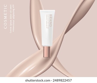 Cosmetics and skin care product ads template on foundation background.