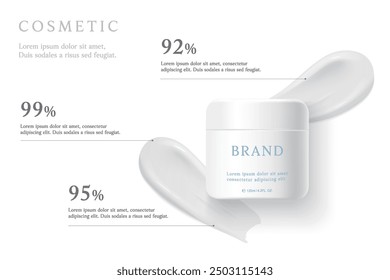 Cosmetics and skin care product ads template on white background with cream texture.