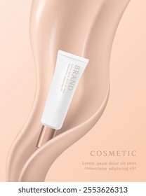 Cosmetics and skin care product ads template on foundation background.