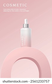 Cosmetics and skin care product ads template on pink geometrical  background.