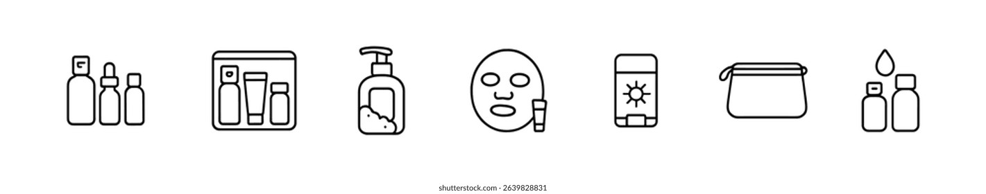 Cosmetics and skincare line icon set. beauty, hygiene, wellness collection.