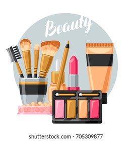 Kosmetika für Hautpflege und Make-up. Hintergrund für Katalog oder Werbung.