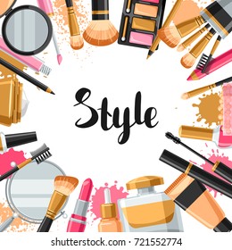 Cosmetics for skincare and makeup. Background for catalog or advertising.