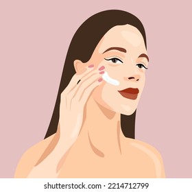 Cosméticos, cuidado de la piel, concepto de piel hidratante. Una chica hermosa le pone una máscara en la cara. Cuida la cara y el cuerpo. Realiza procedimientos de belleza. Beauty Girl se preocupa por su cara