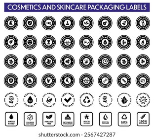 Cosmetics and Skincare Product packaging labels - All essential vector stickers for body and face care products.