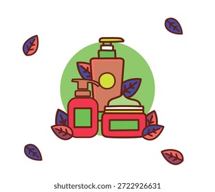 Cosméticos y cuidado de la piel Icono de Vector que incluye perfume, crema y limpiador facial. Icono de Vector de perfume, crema y limpiador facial para conceptos de cuidado de la piel, belleza y cuidado personal. Conceptos de bienestar.