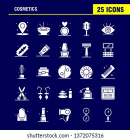 Cosmetics Solid Glyph Icons Set For Infographics, Mobile UX/UI Kit And Print Design. Include: Location, Map, Pin, Cosmetic, Cosmetic, Bowl, Eat, Cosmetic, Icon Set - Vector