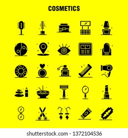 Cosmetics Solid Glyph Icons Set For Infographics, Mobile UX/UI Kit And Print Design. Include: Location, Map, Pin, Cosmetic, Cosmetic, Bowl, Eat, Cosmetic, Icon Set - Vector
