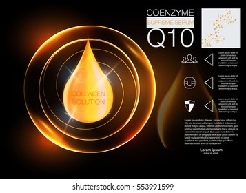 Cosmetics solution.  Supreme collagen oil drop essence with DNA helix. Background Concept Skin Care Cosmetic. 