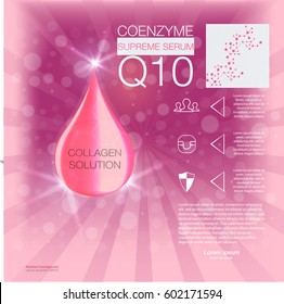 Cosmetics solution.  Supreme collagen oil drop essence with DNA helix. Background Concept Skin Care Cosmetic. 