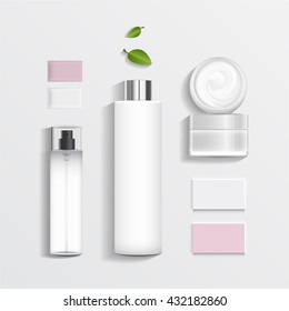 Cosmetics SPA branding mock up, top view, on white background, vector design