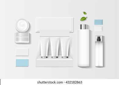 Cosmetics SPA branding mock up, top view, on white background, vector design