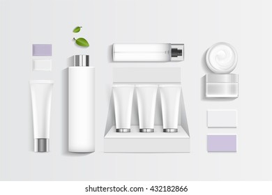Cosmetics SPA branding mock up, top view, on white background, vector design