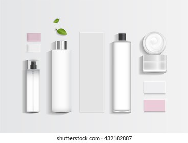 Cosmetics SPA branding mock up, top view, on white background, vector design