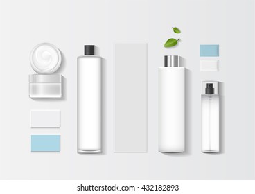 Cosmetics SPA branding mock up, top view, on white background, vector design