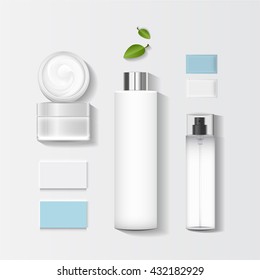 Cosmetics SPA branding mock up, top view, on white background, vector design