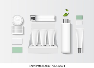 Cosmetics SPA branding mock up, top view, on white background, vector design