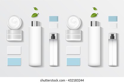 Cosmetics SPA branding mock up, top view, on white background, vector design