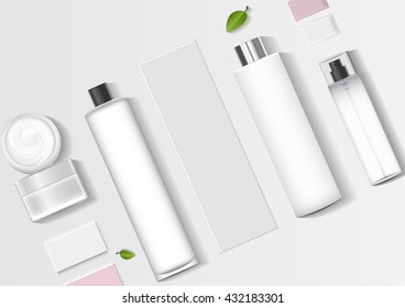 Cosmetics SPA branding mock up, top view, on white background, vector design