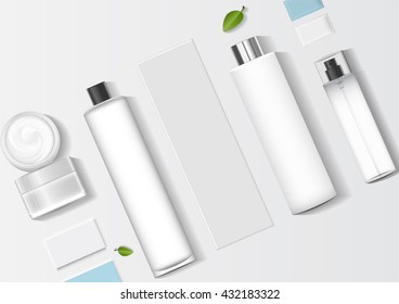 Cosmetics SPA branding mock up, top view, on white background, vector design