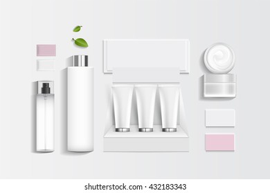 Cosmetics SPA branding mock up, top view, on white background, vector design