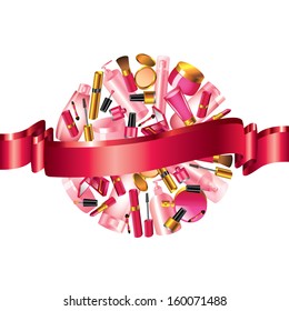 Cosmetics in sphere form and ribbon for your text