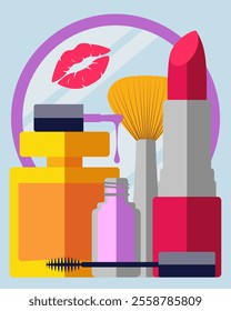 Cosmetics. Still life. Vector color illustration.