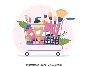 Cosméticos Tienda con Cuidados de la Piel, Productos Cosméticos, Perfumes, Maquillaje y Belleza Elección en Dibujo Plano Dibujo de Plantillas Ilustración