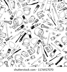 Cosmetics stuff seamless pattern