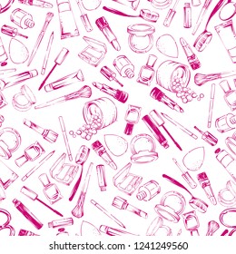 Cosmetics stuff seamless pattern