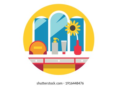 cosmetics table for makeup and mirror vector illustration isolated on white background.
