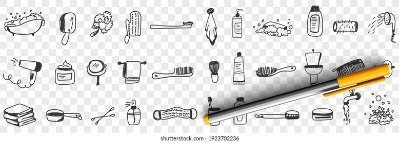 Cosmetics and tools for bath doodle set.