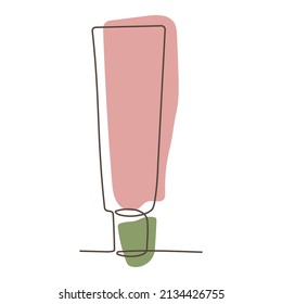 Cosmetics tube pack of cream or gel for skin care products. Continuous one line drawing. Single line art. Vector illustration